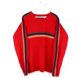 Vintage 70s Rockabilly Striped Knit Sweater Red